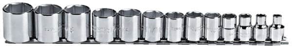 Proto - 13 Piece 3/8" Drive Chrome Finish Socket Set - 6 Points, 1/4" to 1" Range, Inch Measurement Standard - Exact Tooling