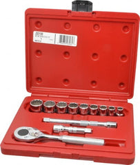 Proto - 12 Piece 3/8" Drive Chrome Finish Socket Set - 12 Points, 3/8" to 7/8" Range, Inch Measurement Standard - Exact Tooling