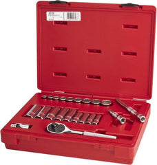 Proto - 22 Piece 3/8" Drive Chrome Finish Deep Well Socket Set - 12 Points, 3/8" to 7/8" Range, Inch Measurement Standard - Exact Tooling