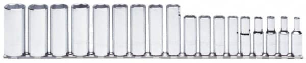 Proto - 13 Piece 3/8" Drive Chrome Finish Deep Well Socket Set - 6 Points, 1/4" to 1" Range, Inch Measurement Standard - Exact Tooling