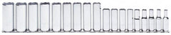 Proto - 13 Piece 3/8" Drive Chrome Finish Deep Well Socket Set - 6 Points, 1/4" to 1" Range, Inch Measurement Standard - Exact Tooling