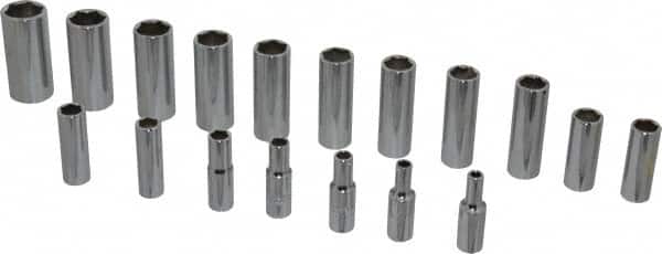 Proto - 18 Piece 3/8" Drive Chrome Finish Deep Well Socket Set - 6 Points, 6mm to 23mm Range, Metric Measurement Standard - Exact Tooling