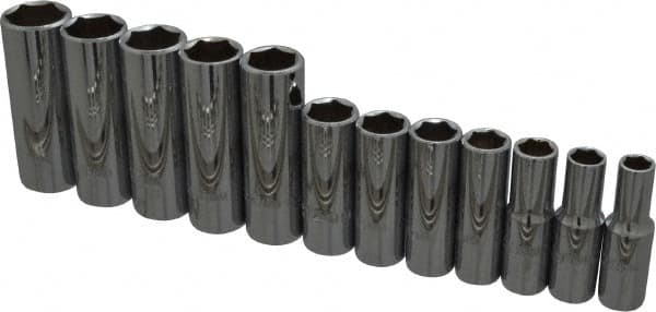 Proto - 12 Piece 3/8" Drive Chrome Finish Deep Well Socket Set - 6 Points, 8mm to 19mm Range, Metric Measurement Standard - Exact Tooling