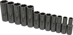 Proto - 12 Piece 3/8" Drive Chrome Finish Deep Well Socket Set - 6 Points, 8mm to 19mm Range, Metric Measurement Standard - Exact Tooling