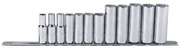 Proto - 12 Piece 3/8" Drive Chrome Finish Deep Well Socket Set - 12 Points, 8mm to 19mm Range, Metric Measurement Standard - Exact Tooling