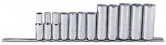 Proto - 12 Piece 3/8" Drive Chrome Finish Deep Well Socket Set - 12 Points, 8mm to 19mm Range, Metric Measurement Standard - Exact Tooling