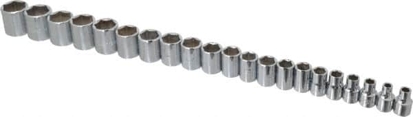 Proto - 21 Piece 3/8" Drive Chrome Finish Socket Set - 6 Points, 6mm to 26mm Range, Metric Measurement Standard - Exact Tooling