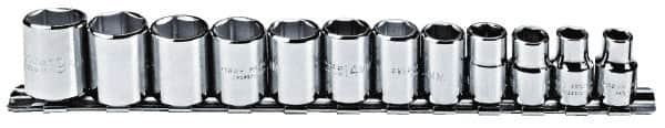 Proto - 12 Piece 3/8" Drive Chrome Finish Socket Set - 6 Points, 8mm to 19mm Range, Metric Measurement Standard - Exact Tooling