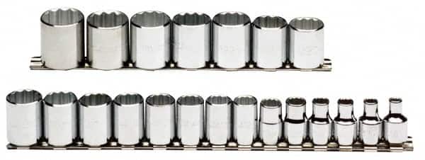Proto - 21 Piece 3/8" Drive Chrome Finish Socket Set - 12 Points, 6mm to 26mm Range, Metric Measurement Standard - Exact Tooling