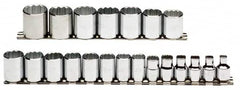 Proto - 21 Piece 3/8" Drive Chrome Finish Socket Set - 12 Points, 6mm to 26mm Range, Metric Measurement Standard - Exact Tooling