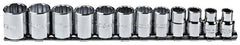 Proto - 12 Piece 3/8" Drive Chrome Finish Socket Set - 12 Points, 8mm to 19mm Range, Metric Measurement Standard - Exact Tooling
