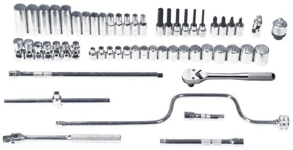 Proto - 57 Piece 3/8" Drive Chrome Finish Deep Well Socket Set - 12 Points, 6mm to 22mm Range, Metric Measurement Standard - Exact Tooling