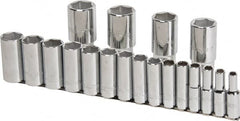 Proto - 19 Piece 1/2" Drive Chrome Finish Deep Well Socket Set - 6 Points, 3/8" to 1-1/2" Range, Inch Measurement Standard - Exact Tooling