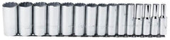 Proto - 15 Piece 1/2" Drive Chrome Finish Deep Well Socket Set - 12 Points, 3/8" to 1-1/4" Range, Inch Measurement Standard - Exact Tooling