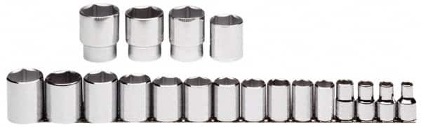 Proto - 19 Piece 1/2" Drive Chrome Finish Socket Set - 6 Points, 3/8" to 1-1/2" Range, Inch Measurement Standard - Exact Tooling