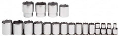 Proto - 19 Piece 1/2" Drive Chrome Finish Socket Set - 6 Points, 3/8" to 1-1/2" Range, Inch Measurement Standard - Exact Tooling