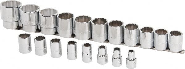 Proto - 19 Piece 1/2" Drive Chrome Finish Socket Set - 12 Points, 3/8" to 1-1/2" Range, Inch Measurement Standard - Exact Tooling