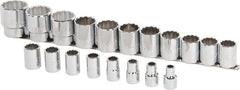 Proto - 19 Piece 1/2" Drive Chrome Finish Socket Set - 12 Points, 3/8" to 1-1/2" Range, Inch Measurement Standard - Exact Tooling
