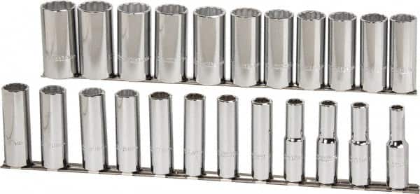 Proto - 23 Piece 1/2" Drive Chrome Finish Deep Well Socket Set - 12 Points, 10mm to 32mm Range, Metric Measurement Standard - Exact Tooling
