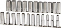 Proto - 23 Piece 1/2" Drive Chrome Finish Deep Well Socket Set - 12 Points, 10mm to 32mm Range, Metric Measurement Standard - Exact Tooling
