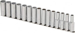 Proto - 15 Piece 1/2" Drive Chrome Finish Deep Well Socket Set - 12 Points, 10mm to 24mm Range, Metric Measurement Standard - Exact Tooling
