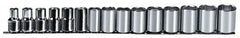 Proto - 15 Piece 1/2" Drive Chrome Finish Socket Set - 6 Points, 10mm to 24mm Range, Metric Measurement Standard - Exact Tooling