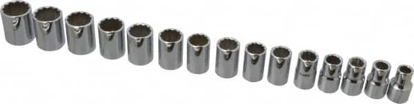 Proto - 15 Piece 1/2" Drive Chrome Finish Socket Set - 12 Points, 10mm to 24mm Range, Metric Measurement Standard - Exact Tooling