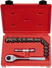 Proto - 16 Piece 1/2" Drive Chrome Finish Socket Set - 12 Points, 10mm to 23mm Range, Metric Measurement Standard - Exact Tooling
