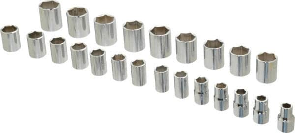 Proto - 23 Piece 1/2" Drive Chrome Finish Socket Set - 6 Points, 10mm to 32mm Range, Metric Measurement Standard - Exact Tooling