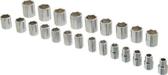 Proto - 23 Piece 1/2" Drive Chrome Finish Socket Set - 6 Points, 10mm to 32mm Range, Metric Measurement Standard - Exact Tooling