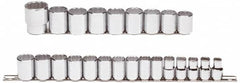 Proto - 24 Piece 1/2" Drive Chrome Finish Socket Set - 12 Points, 10mm to 36mm Range, Metric Measurement Standard - Exact Tooling
