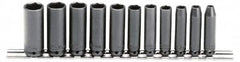 Proto - 11 Piece 1/4" Drive Black Finish Deep Well Impact Socket Set - 6 Points, 5mm to 15mm Range, Metric Measurement Standard - Exact Tooling