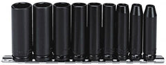 Proto - 9 Piece 3/8" Drive Black Finish Deep Well Impact Socket Set - 6 Points, 1/4" to 3/4" Range, Inch Measurement Standard - Exact Tooling