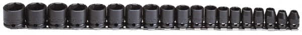 Proto - 19 Piece 3/8" Drive Black Finish Impact Socket Set - 6 Points, 6mm to 24mm Range, Metric Measurement Standard - Exact Tooling