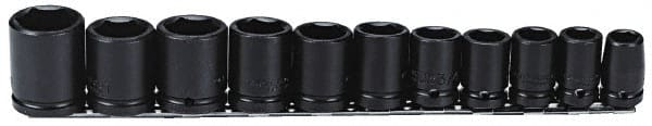 Proto - 11 Piece 1/2" Drive Black Finish Impact Socket Set - 6 Points, 1/2" to 1-1/8" Range, Inch Measurement Standard - Exact Tooling
