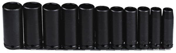 Proto - 11 Piece 1/2" Drive Black Finish Deep Well Impact Socket Set - 6 Points, 1/2" to 1-1/8" Range, Inch Measurement Standard - Exact Tooling