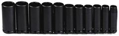 Proto - 11 Piece 1/2" Drive Black Finish Deep Well Impact Socket Set - 6 Points, 1/2" to 1-1/8" Range, Inch Measurement Standard - Exact Tooling