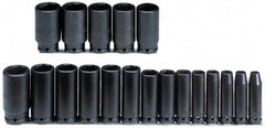 Proto - 19 Piece 1/2" Drive Black Finish Deep Well Impact Socket Set - 6 Points, 3/8" to 1-1/2" Range, Inch Measurement Standard - Exact Tooling