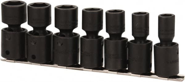 Proto - 7 Piece 1/2" Drive Black Finish Impact Socket Set - 6 Points, 7/16" to 13/16" Range, Inch Measurement Standard - Exact Tooling