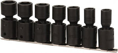 Proto - 7 Piece 1/2" Drive Black Finish Impact Socket Set - 6 Points, 7/16" to 13/16" Range, Inch Measurement Standard - Exact Tooling