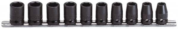 Proto - 10 Piece 1/2" Drive Impact Socket Set - 6 Points, 10 to 19mm, Metric Measurement Standard - Exact Tooling