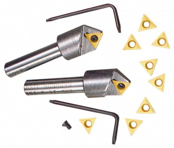 Everede Tool - 100° Included Angle, 0.844" Max Cut Diam, 7/8" Body Diam, 1/2" Shank Diam, 2-1/2" OAL, Indexable Countersink - 1 Triangle Insert, TPGH 215 Insert Style, Series IND - Exact Tooling