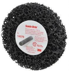 3M - 4" Very Coarse Grade Silicon Carbide Deburring Disc - 1/4" Shank Diam, 1/2" Center Hole, Shank Connection, Black, 8,000 Max RPM - Exact Tooling