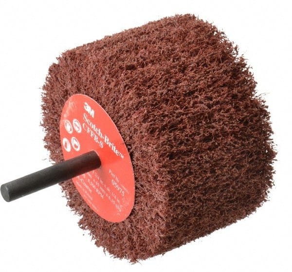 3M - 3" Diam x 1-3/4" Face Width, Coarse Aluminum Oxide Nonwoven Mounted Flap Wheel - 1/4" Shank Mount, 8,500 Max RPM - Exact Tooling