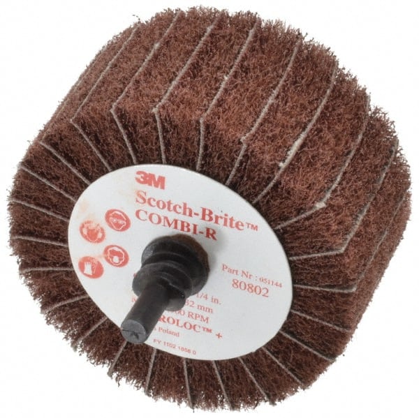 3M - 2-1/2" Diam x 1-1/4" Face Width, Medium Aluminum Oxide Nonwoven & Coated Mounted Flap Wheel - Roloc Mount, 80 Grit, X Weighted Backing, 7,000 Max RPM - Exact Tooling