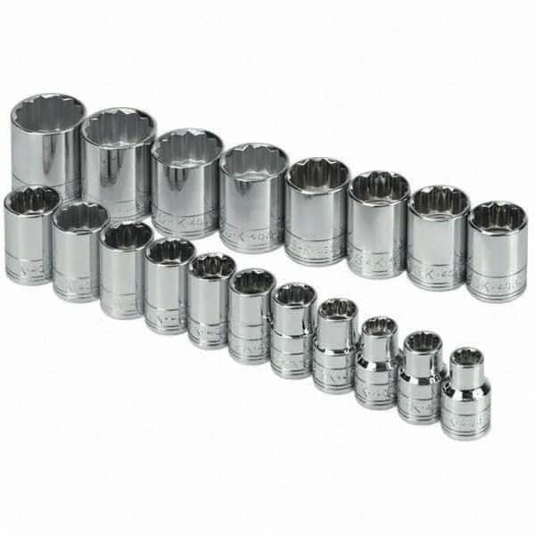 SK - 1/2" Drive Standard Socket Set - 10 to 28mm, Metric Measurement Standard - Exact Tooling