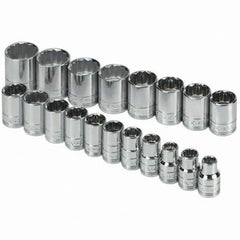 SK - 1/2" Drive Standard Socket Set - 10 to 28mm, Metric Measurement Standard - Exact Tooling