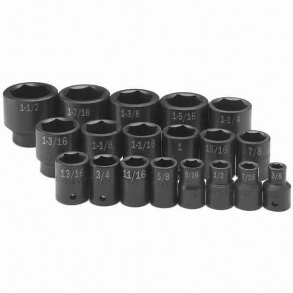 SK - 1/2" Drive Standard Impact Socket Set - 3/8 to 1-1/2", Inch Measurement Standard - Exact Tooling