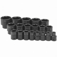 SK - 1/2" Drive Standard Impact Socket Set - 3/8 to 1-1/2", Inch Measurement Standard - Exact Tooling