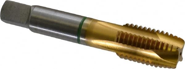 Guhring - 7/8-9 UNC, 4 Flute, TiN Finish, Cobalt Spiral Point Tap - Plug Chamfer, Right Hand Thread, 4-11/16" OAL, 0.697" Shank Diam, 2B Class of Fit, Series 3916 - Exact Tooling